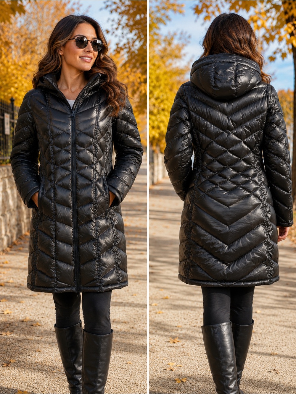 Andrew Marc Women’s Black Premium Down Hooded Long Puffer Coat Size M NWT